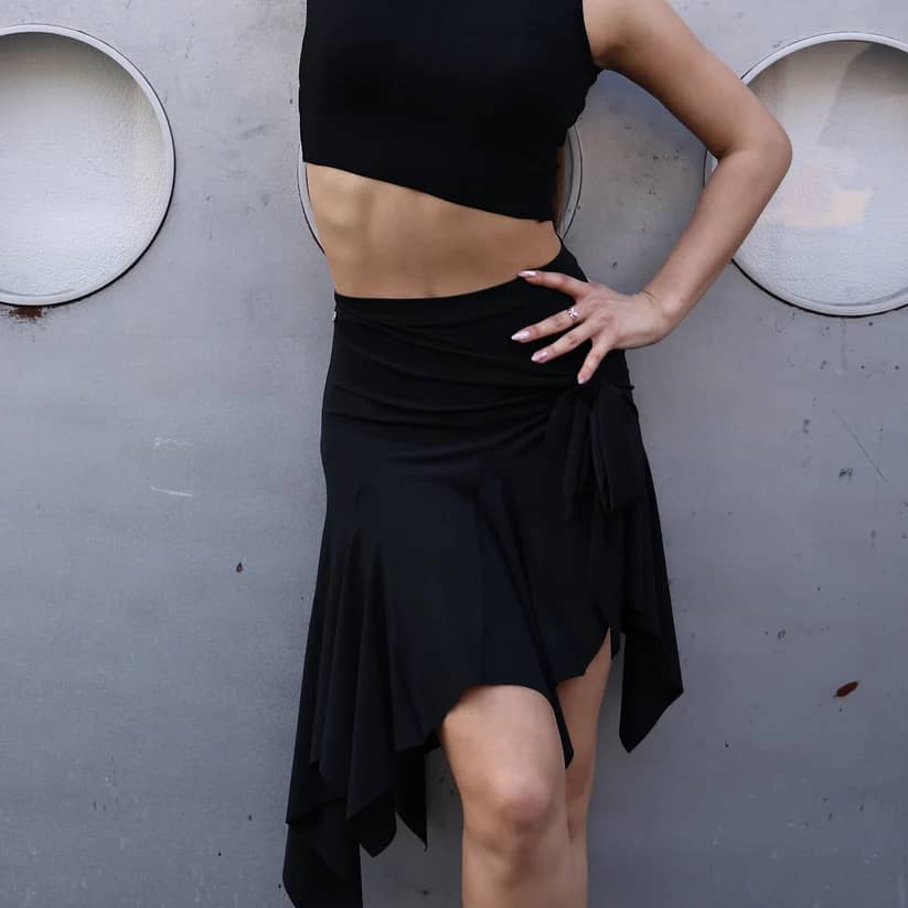 A22 UDANCE Black Asymmetric Hem Wrap Skirt thumbnail 2