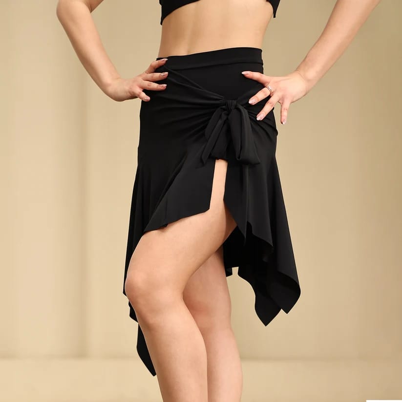 A22 UDANCE Black Asymmetric Hem Wrap Skirt